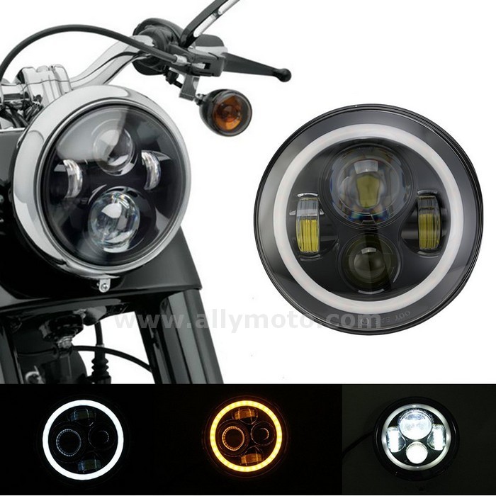 154 7 Inch Led Headlights White Halo Ring Round Harley H4 H13 Projection Daymaker Headlight Fit Davidson 40W@5